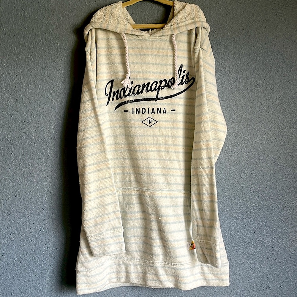 Super comfortable terry cloth hoodie with Indianapolis, Indiana logo on front.